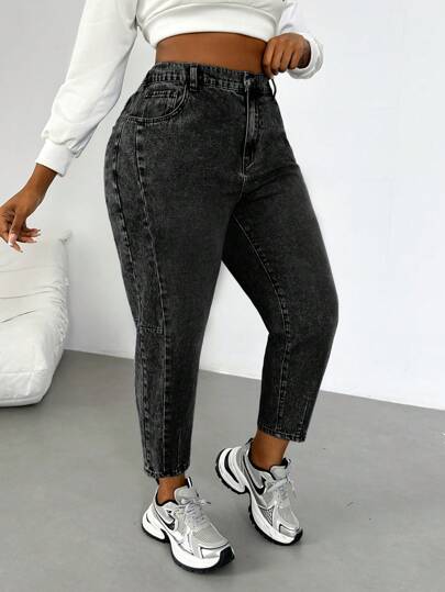 Slaydiva Jeans capri de talla grande con pierna entallada, pantalones vaqueros casuales azules de invierno con pierna entallada