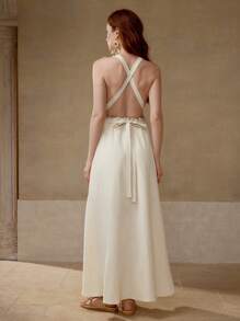 MOTF GATHERED SPLIT THIGH BACKLESS DRESS