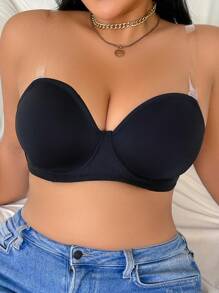 Plus Size Detachable Transparent Strap Sexy Underwire Cup Bra, Lift - Black - View 8