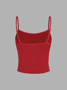 SHEIN EZwear Women's Red Casual Sexy Spaghetti Strap Form-Fitting Tank Top, Suitable For Summer Back To School