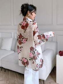 Modelyn 女士优雅花卉印花宽松落肩衬衫 - 彩色 - 查看 2