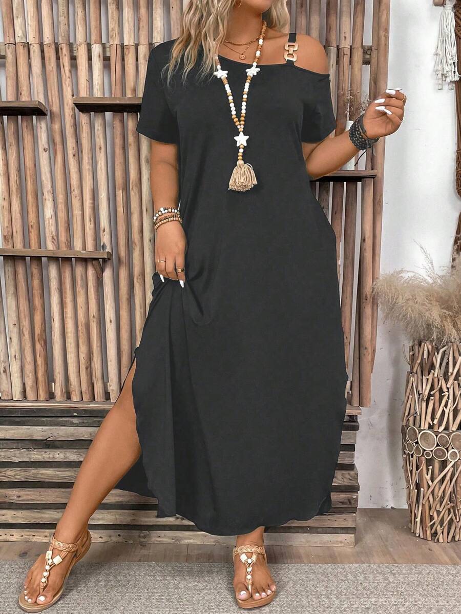 Einfaches tägliches Kleid Einfarbig für Damen mit Große Größen, als Outfit für Thanksgiving Maxikleid