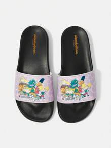 Nick 90s X SHEIN Women Cartoon Figure Graphic PVC Slip-On Slippers, Casual Indoor/Outdoor, For New Year Holiday, Valentines, Spring Break Easter For Casual Beach Style