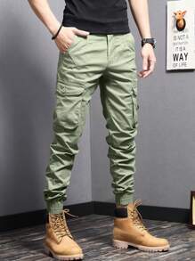 Manfinity Homme Men's Solid Color Pocket Simple Fashion Pants, Suitable For Summer , Cargo Pants Men Jeans, Men Clothes Pants, Men Fashion Pants