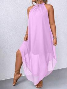SHEIN Clasi Robe longue femme à col ras-du-cou asymétrique avec ourlet unicolore