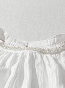 SHEIN Unity Plus Size Solid Color Casual Open Shoulder Beaded Lace Trim Camisole, Spring/Summer - White - View 5