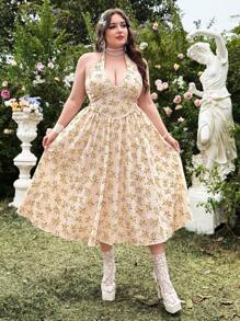 Lyrianda Plus Size Halter Hals Casual Zomerjurk