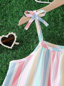 SHEIN Elladie kids Tween Girl Striped Vacation Camisole Top And Shorts 2 Pieces Casual Set Summer Holiday