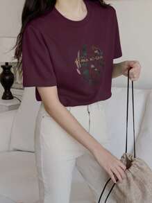 DAZY T-shirt à broderie florale et lettres NO-PAIN NO-GAIN