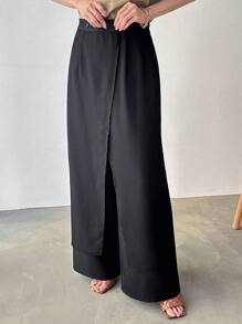 FRIFUL Women's Mesh Patchwork 2 In 1 Cover-Up Top & Satin Pants Set - Black - View 2