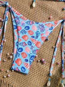 SHEIN 2 Stücke/Set Sommer Urlaubs Zufallsmuster Rippen Textur Dekor Muschelschale Trägertop und Seitenbindung Bikinihose Sexy Bikini Badeanzug Set - Verschiedenfarbig - Übersicht 3