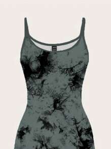 SHEIN EZwear 休闲扎染图案简约长款吊带裙，适合女性，夏季 - 彩色 - 查看 3