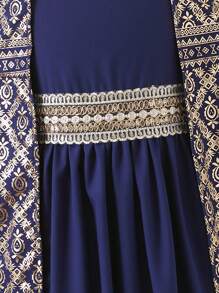 2pcs/Set Young Girl Foil Floral Print Sleeveless Jacket And Dress Set - Royal Blue - View 6