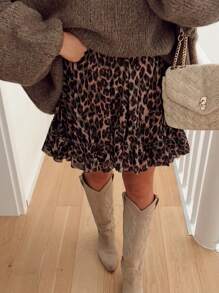 大码女式时尚豹纹荷叶边下摆半身裙，夏季 - 彩色 - 查看 1
