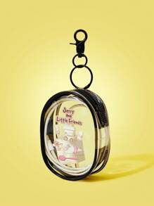 TOM & JERRY X SHEIN 便携式迷你透明拉链袋，多功能旅行收纳袋，适用于电缆、化妆品、钥匙和配件，紧凑型钥匙扣收纳袋，适用于女性、办公室、学校和户外必需品 - 黑色 - 查看 2