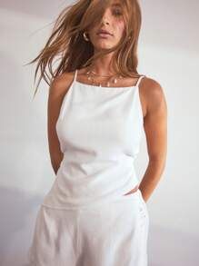 Aralina Woman Layered Asymmetric Backless Vacation Summer Two Pieces All White Outfit Set - White - View 6