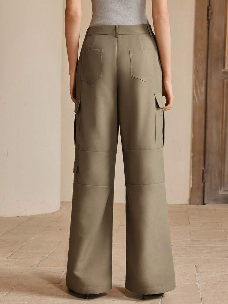 Anewsta Elaire Women's High Waist Wide Leg Cargo Pants, Slimming Pockets, Office & Casual Wear
