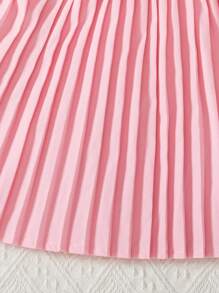 SHEIN Girls Children Summer New Elegant Ditsy Floral V-Neck Patchwork Pleated Dress With Belt, Young Girl Formal Dress - Pink - View 6