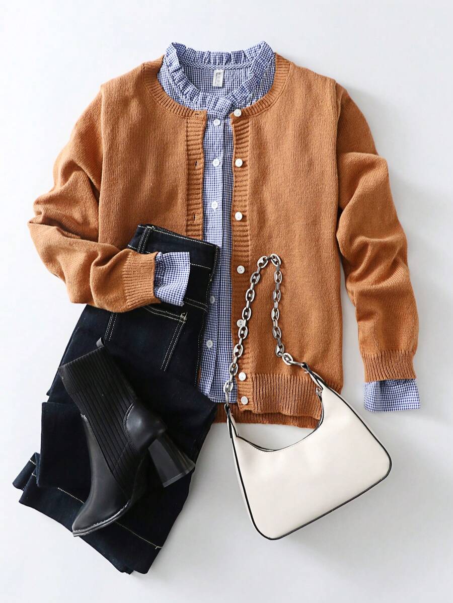 SHEIN Unity Casual Minimalist Solid Color Knit Cardigan, New Year ...
