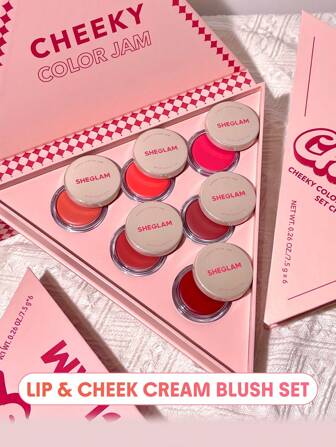 Cheeky Color Jam Set 6-In-1 Mehrzweck-Creme-Rouge-Set Lippencreme-Set Mattes, Stark Pigmentiertes, NatüRliches Rougepuder Gesichts-Make-Upweihnachts-/Neujahrsgeschenk Rouge-Set Rare Marke SchöNheit Make-Up Kosmetik FüR Damen MäDchen Perfekt FüR Herbst Winter Ideal FüR Y2K Schick Mode Geeignet FüR Geburtstag Weihnachten PräSent Party Fertig Beste Farbe