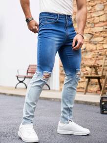 Manfinity Homme Men's Blue Jeans, Minimalist Fashion Suitable For Summer