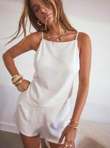 Aralina Woman Layered Asymmetric Backless Vacation Summer Two Pieces All White Outfit Set - White - View 9