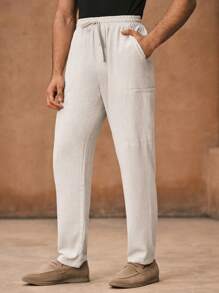 Manfinity VCAY Pantalones casuales de cintura media y pierna recta tejidos para hombre, adecuados para el verano