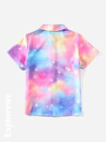 Tween Girl Neon Cloud & Star Digital Print Blouse - Multicolor - View 2