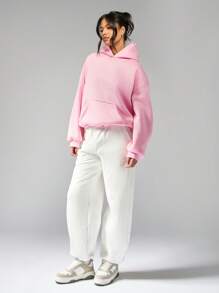 Missguided x Playboy 带有标志性兔子徽标刺绣的奢华超大连帽衫，休闲街头时尚单品，舒适的冬季必备单品 - 粉色 - 查看 3