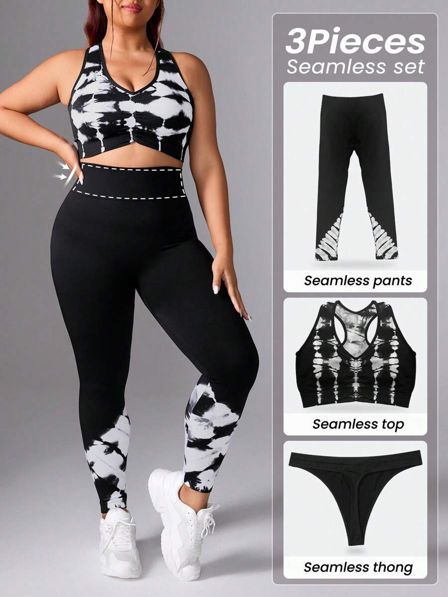 Easithlete 3pcs/Set Plus Size Women Bra, Long Pants & G-String - Multicolor - View 1