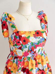 Soleia Plus Size Women Vacation Wide Strap Bow Knot Decor Waist-Cinched A-Line Mini Dress