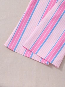 2pcs/Set Teen Girls Casual Floral Print White T-Shirt And Rainbow Stripe Pants Set - White - View 6