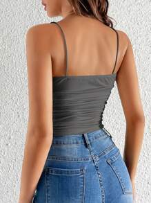 SHEIN Tall Women's Solid Color Ruched Collar Fitted Camisole - Dark Grey - View 2