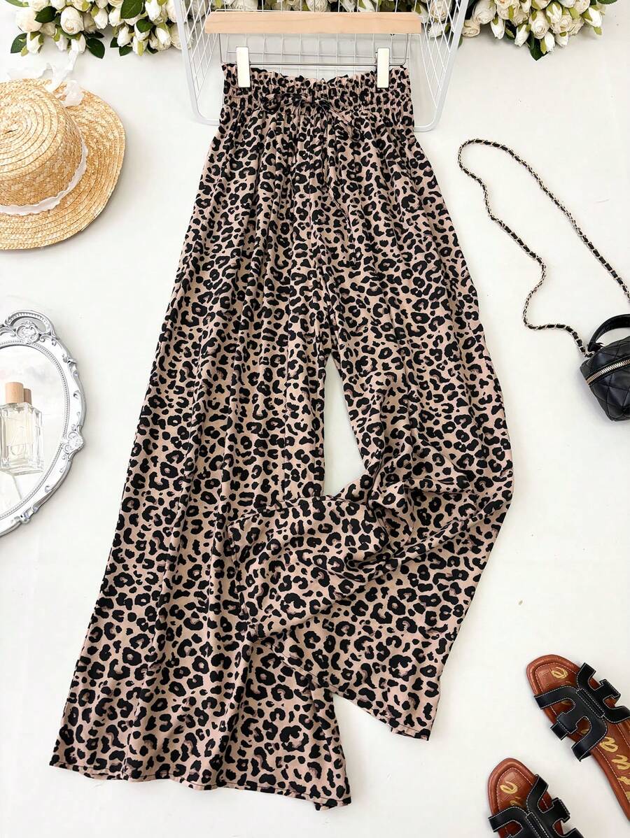 SHEIN LUNE Women's Leopard Print Tie Waist Pocket Pants Skirt, Spring/Summer Summer Outfits For Women Concert Outfit Women Country Business Casual Woman  Summer Outfits For Women