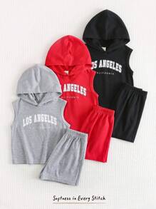 Cozy Pixies 6pcs Set Baby Boy Letter Print Soft Knit Sleeveless Crew Neck Pullover Top And Elastic Waist Shorts