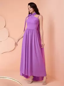Coutiva Váy dài chữ A cổ chữ A bất đối xứng màu tím sang trọng thanh lịch cho nữ, Váy dài thanh lịch cho nữ Váy công chúa cho nữ Váy cho nữ Váy thanh lịch Váy thanh lịch cho nữ Váy dự tiệc cho nữ Váy cho nữ Váy dài thanh lịch cho nữ, Trang trọng, Cho buổi tối, Khách dự tiệc cưới - Màu tím - Xem 5