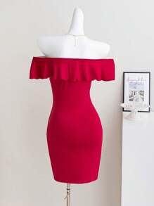 SHEIN Teen Girls Red Ruffle Ruffle Trim Dress - Red - View 2