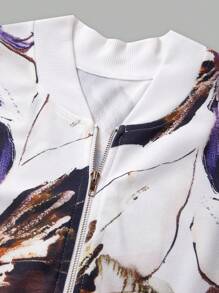 SHEIN LUNE Giacca casual da baseball con stampa floreale, manica lunga e chiusura lampo davanti per donna
