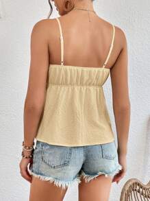 SHEIN VCAY Summer Floral Embroidery Knot Front Peplum Cami Top - Apricot - View 2