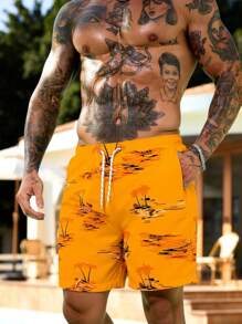 Manfinity Swimmode Men's Casual Palm Tree Print Beach Shorts - Multicolor - View 3