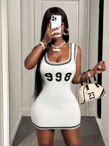 BamGleam Damen Minimalistische Mode Sommer Strick Bodycon Minikleid - Weiss - Übersicht 6