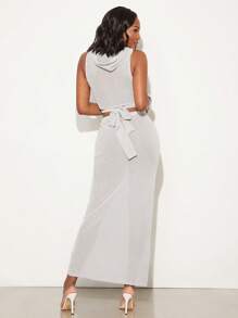 SHEIN Unity Festival Solid Color Maxi Summer Skirt Music Festival Elegant Vacation Spring Break Brunch Beach Thanksgiving Christmas NYE New Years Eve Outfits For Women - Grey - View 6