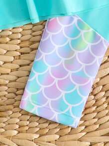 SHEIN 2pcs Baby Girls Cute Fish Scale Pattern Long Sleeve Rash Guard & Pants Swimsuit Set - Green - View 5