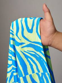 Slaydiva Váy mini xếp ly in họa tiết sóng thanh lịch cho kỳ nghỉ bãi biển dành cho nữ, mùa hè - Nhiều màu - Xem 9