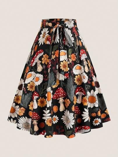 SHEIN LUNE 大码女式复活节花卉印花高腰度假裙