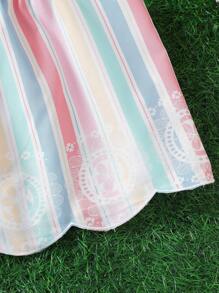 SHEIN Elladie kids Tween Girl Striped Vacation Camisole Top And Shorts 2 Pieces Casual Set Summer Holiday