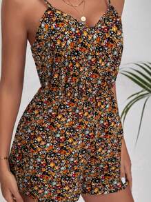 SHEIN VCAY Summer Beach Woman Floral Print Cami Romper - Grey - View 7