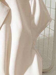 SHEIN Clasi 女士优雅纯色翻领收腰连衣裙 - 杏色 - 查看 3