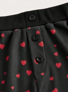 Sweetina Heart Design Polka Dot Print Low Waist Super Short Leggings - Black - View 3