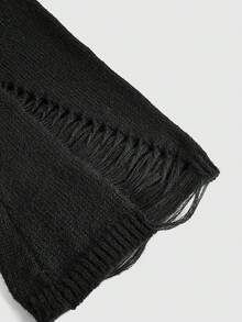 ROMWE Goth Plus Size Women's Off Shoulder Distressed Design Fitted Ribbed Knit Tank Top, Punk Style, Halloween